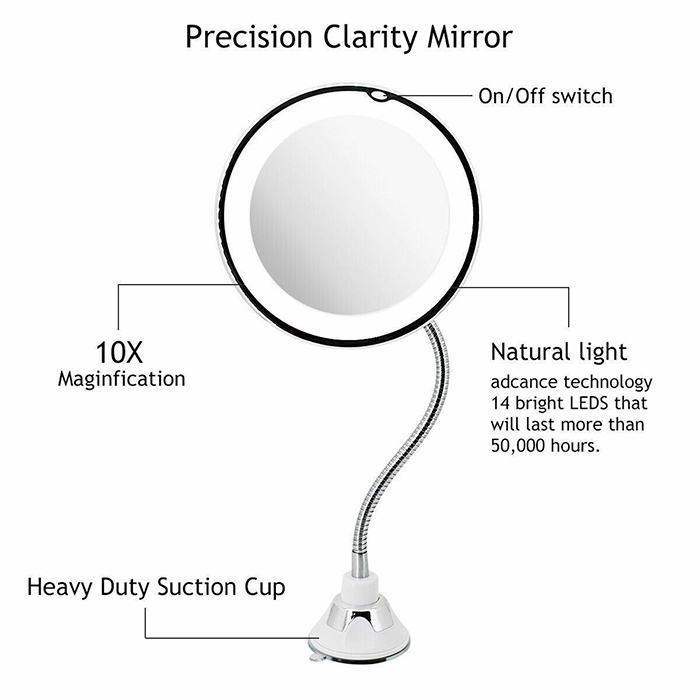 BeautyMirror, огледало с увеличение, мощна LED светлина и гъвкава дръжка - Image 3