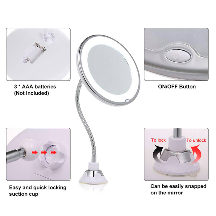 BeautyMirror, огледало с увеличение, мощна LED светлина и гъвкава дръжка - Image 6