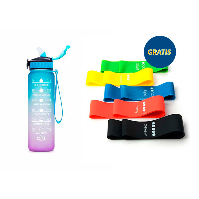 BottleBundle, Мотивационна бутилка за вода + 5-частен комплект еластични ленти за упражнения - Image 2