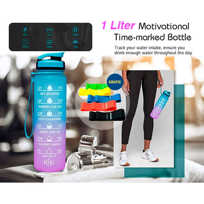 BottleBundle, Мотивационна бутилка за вода + 5-частен комплект еластични ленти за упражнения - Image 4