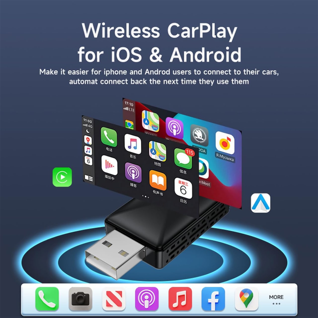 CarPlay, USB стик за безжична свързаност на автомобила с Apple CarPlay и Android Auto - Image 3