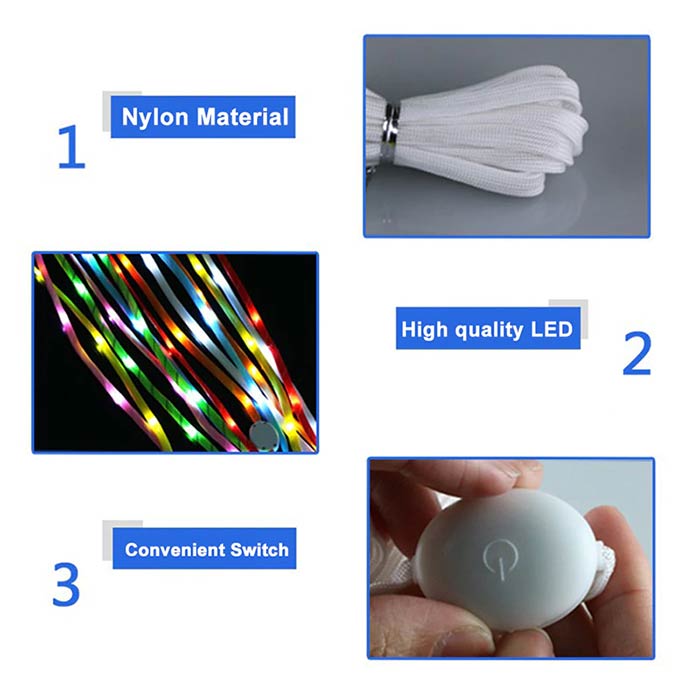 LedLaces, блестящи връзки за обувки - бели с цветни LED светлини - Image 10
