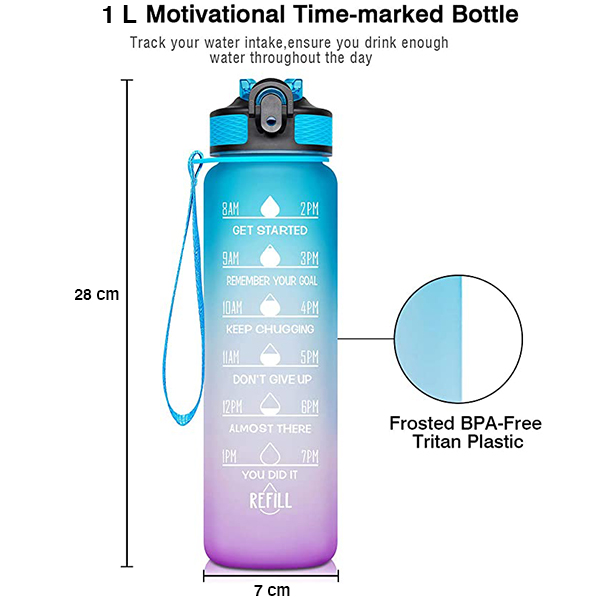 MotivationalBottle, бутилка за вода с мотивационни стихове и времеви маркери (1000 мл) - Image 4