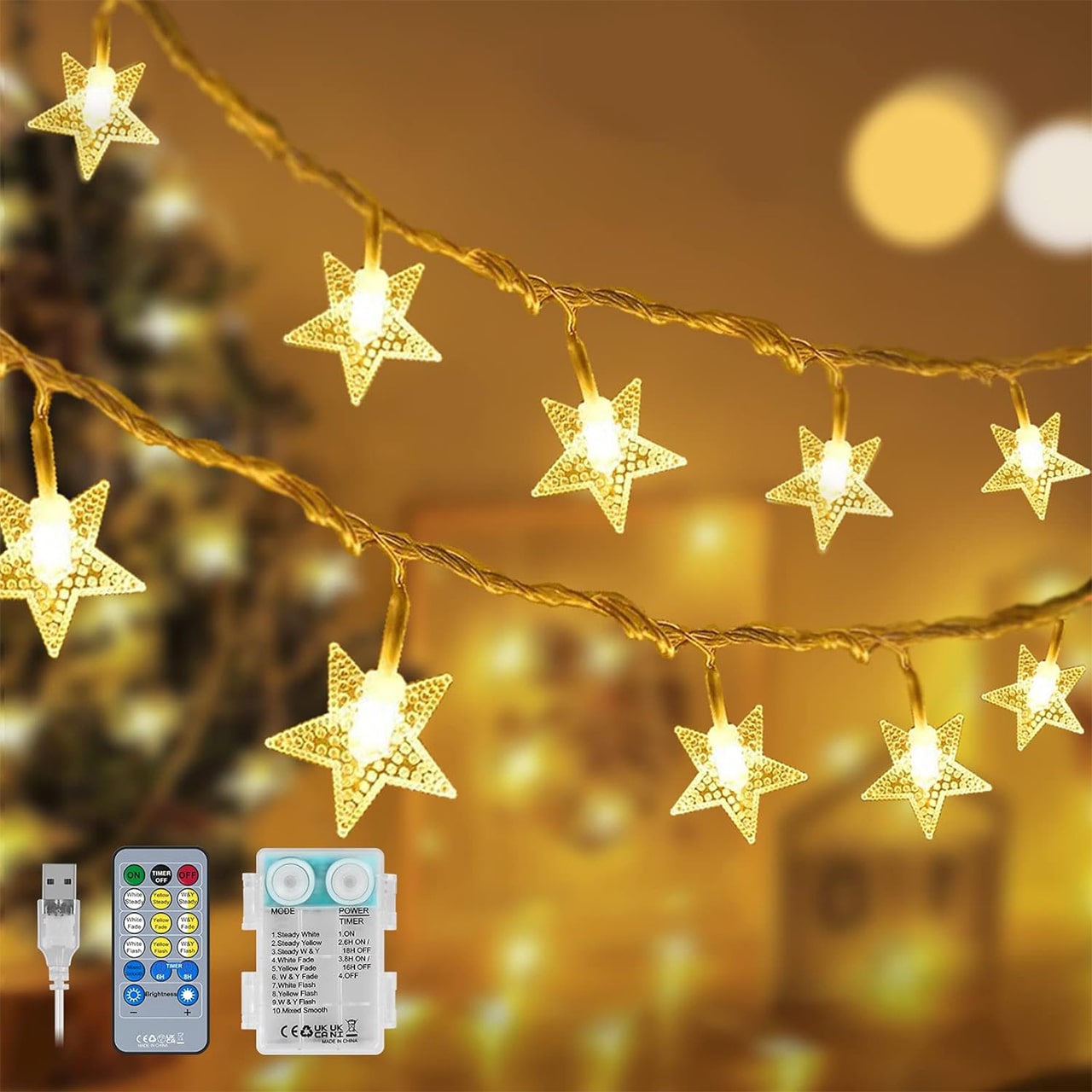 Twinkles, светлинна верига с лампички с форма на звезда (6 м) - Image 4
