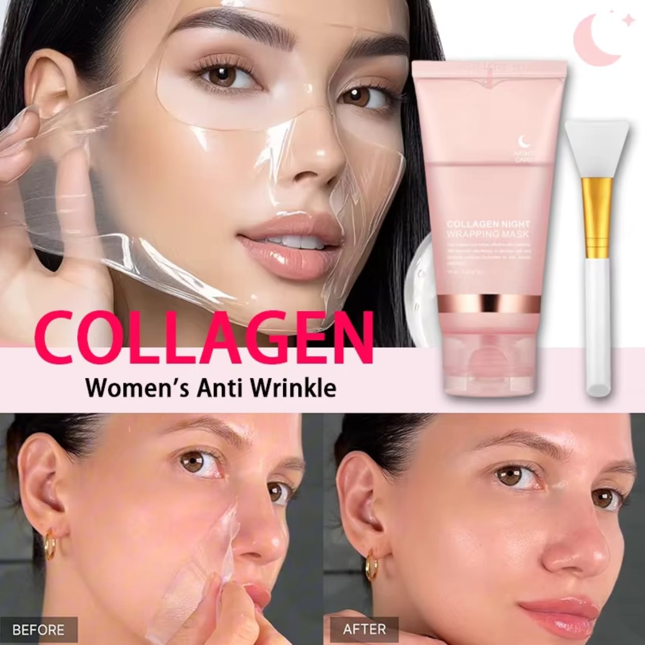 CollagenMask, колагенова нощна отлепваща се маска за лице (1+1 БЕЗПЛАТНО) - Image 3